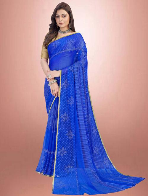 women's self design royal blue colored saree with blouse - 19854205 - Very Small Image - 1