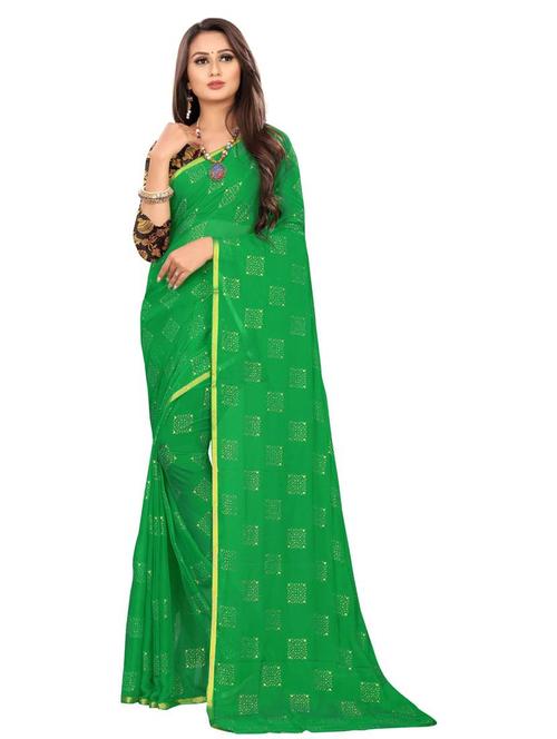 women's foil print green colored saree with blouse - 19854647 - Very Small Image - 1