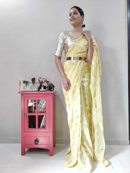 women's self design yellow colored saree with blouse - 19855121 - Very Small Image - 1