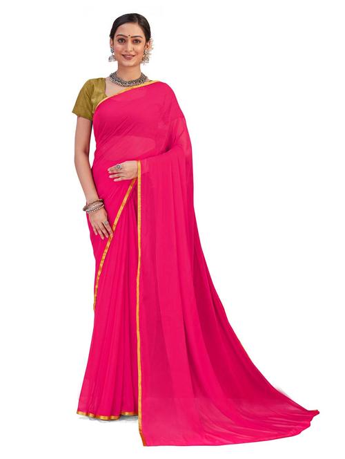 women's solid pink colored saree - 19855170 - Very Small Image - 1