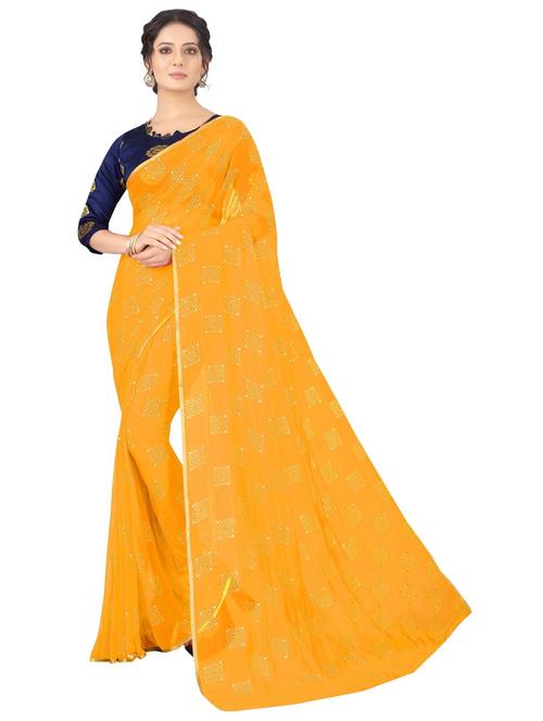 women's foil print yellow colored saree - 19855306 - Very Small Image - 1