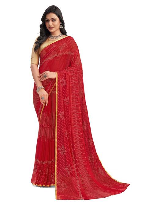 women's printed red colored saree with blouse - 19855414 - Very Small Image - 1