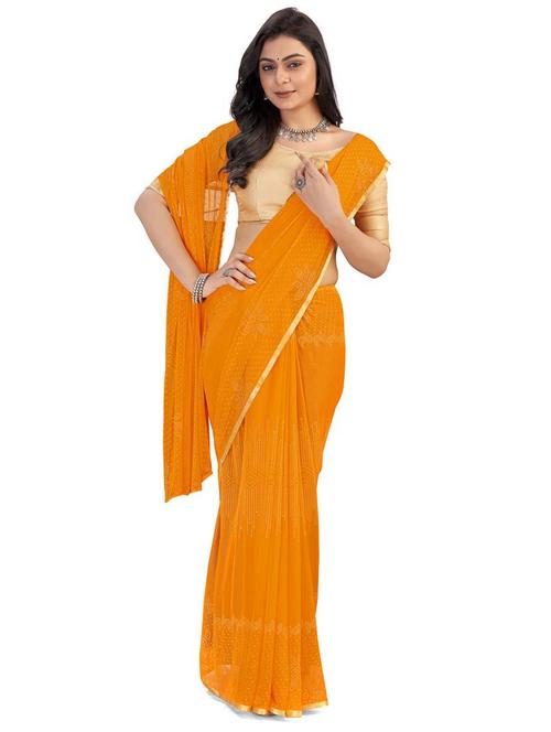 women's self design mustard colored saree with blouse - 19855561 - Very Small Image - 1