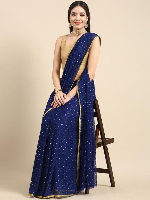 women's self design dark blue colored saree with blouse - 19855749 - Very Small Image - 1