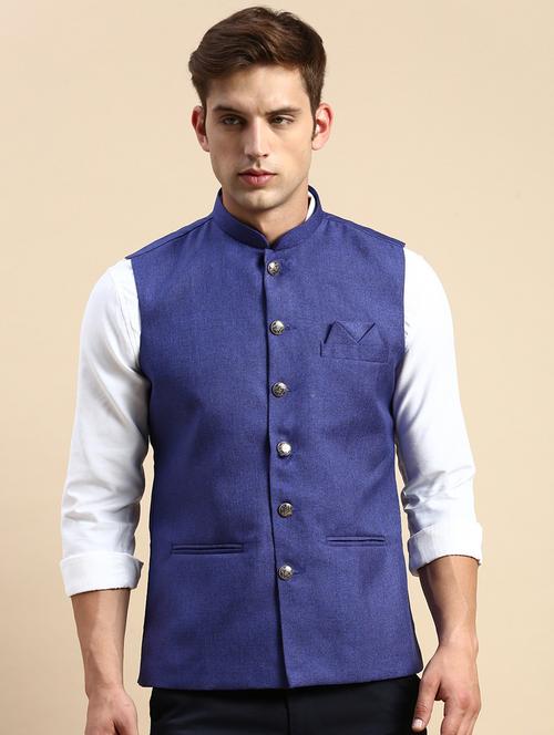 blue cotton nehru jacket - 19855899 - Very Small Image - 1