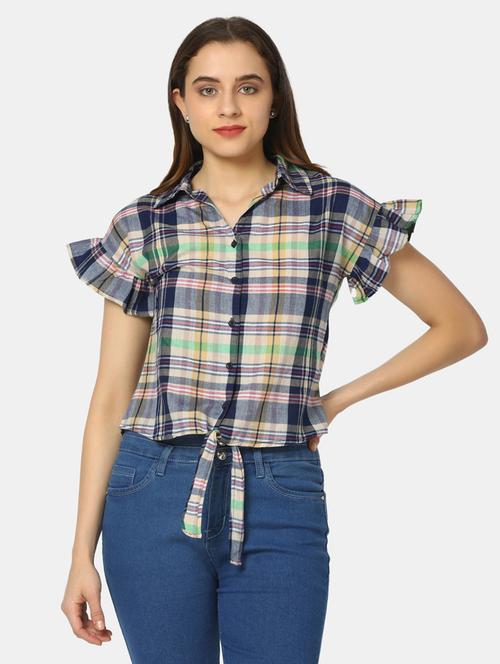 shirt collar checkered straight top - 19860626 - Very Small Image - 1
