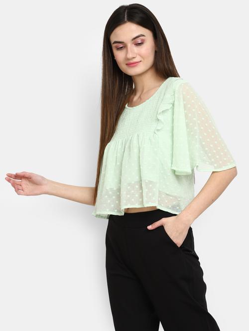 green self designed bell sleeves crop top - 19860704 - Very Small Image - 1