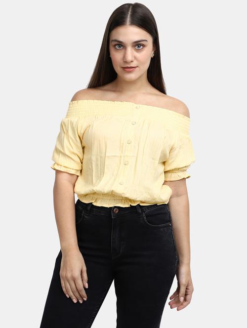yellow solid off-shoulder regular top - 19860714 - Very Small Image - 1