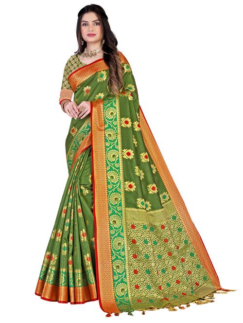 self design banarasi saree with blouse - 19860949 - Very Small Image - 1