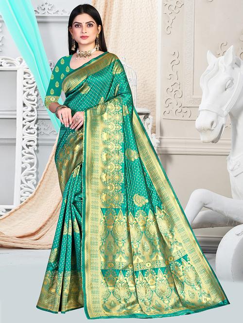 ethnic motif banarasi saree with blouse - 19861973 - Very Small Image - 1