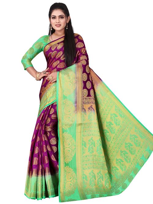 ethnic motif kanjivaram saree with blouse - 19862514 - Very Small Image - 1