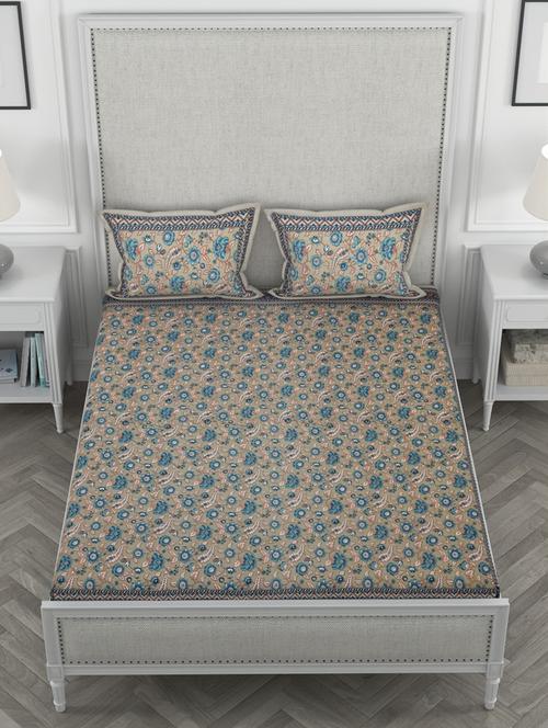 super king size fitted printed double bedsheets with 2 pillow covers - 19864034 - Very Small Image - 1