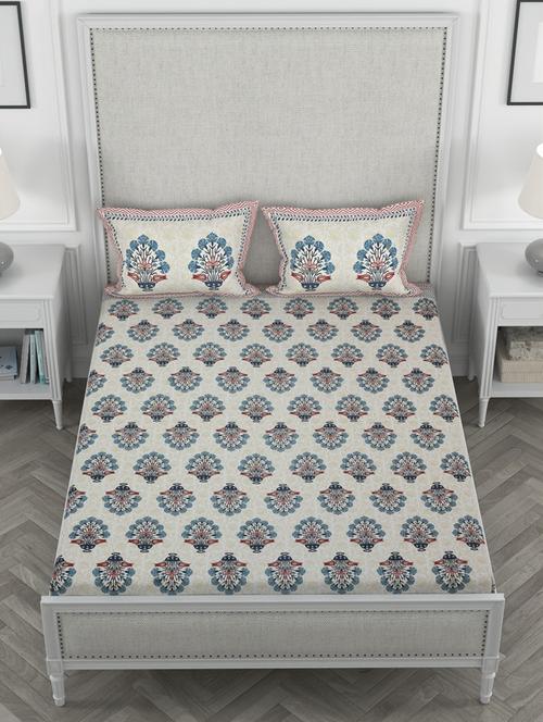 super king size fitted printed double bedsheets with 2 pillow covers - 19864043 - Very Small Image - 1