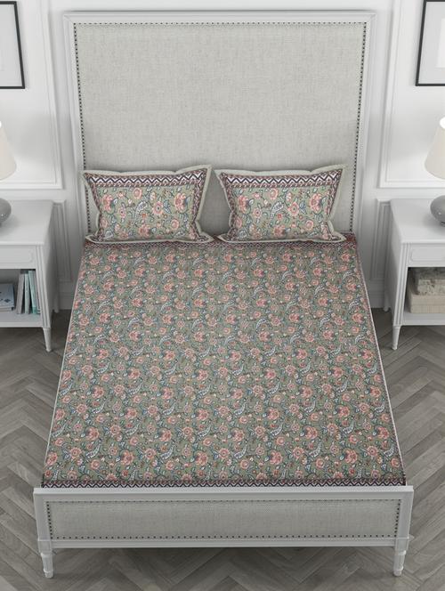 super king size fitted printed double bedsheets with 2 pillow covers - 19864056 - Very Small Image - 1