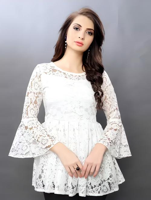 white self designed bell sleeves peplum top - 19865452 - Very Small Image - 1