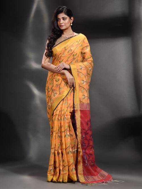 yellow khadi saree with blouse - 19866006 - Very Small Image - 1