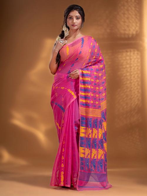 women's self design pink colored saree with blouse - 19866160 - Very Small Image - 1