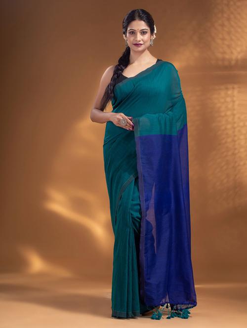 blue cotton saree with blouse - 19866182 - Very Small Image - 1