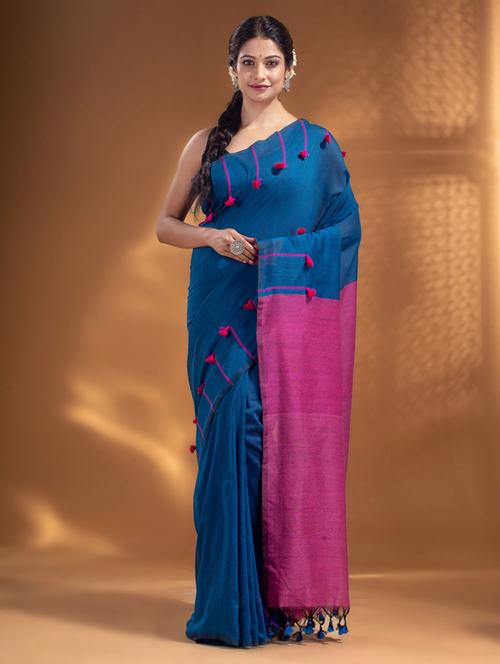 women's self design blue colored saree with blouse - 19866290 - Very Small Image - 1