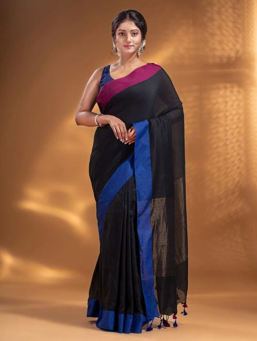 black cotton saree with blouse - 19866306 - Very Small Image - 1