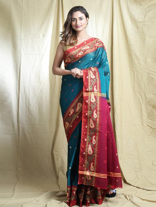 women's printed blue colored saree with blouse - 19866340 - Very Small Image - 1