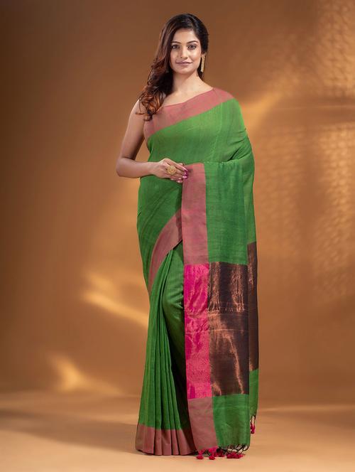 women's self design green colored saree with blouse - 19866476 - Very Small Image - 1