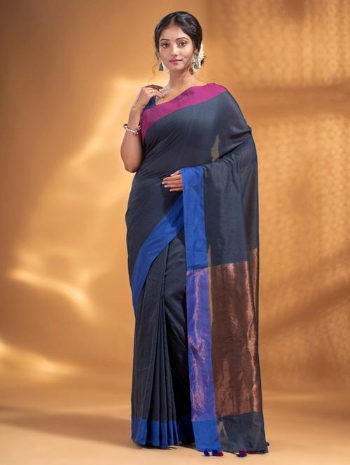 women's self design charcoal colored saree with blouse - 19866485 - Very Small Image - 1