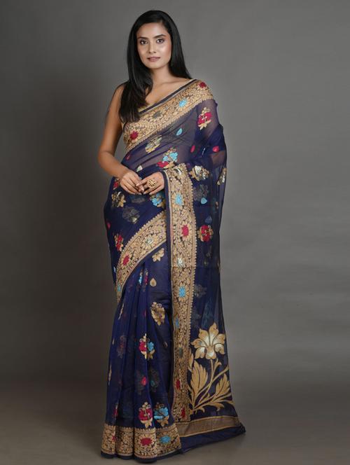 self design woven saree with blouse - 19866553 - Very Small Image - 1