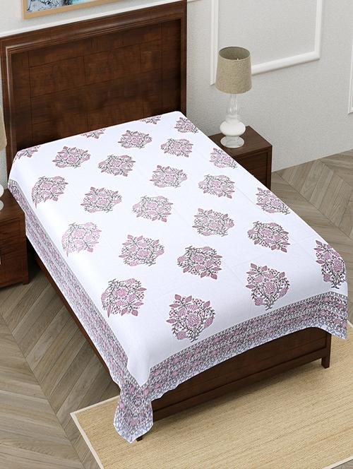 texstylers pure cotton white base floral 60x90 inches single bedsheet - 19866714 - Very Small Image - 1