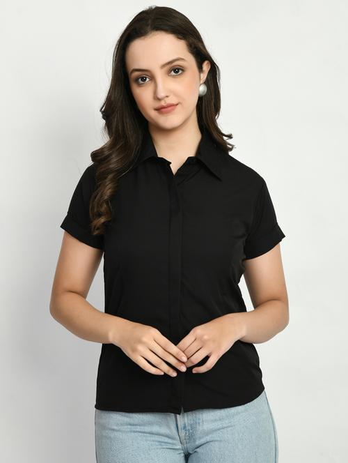 black solid short sleeves regular shirt - 19866980 - Very Small Image - 1