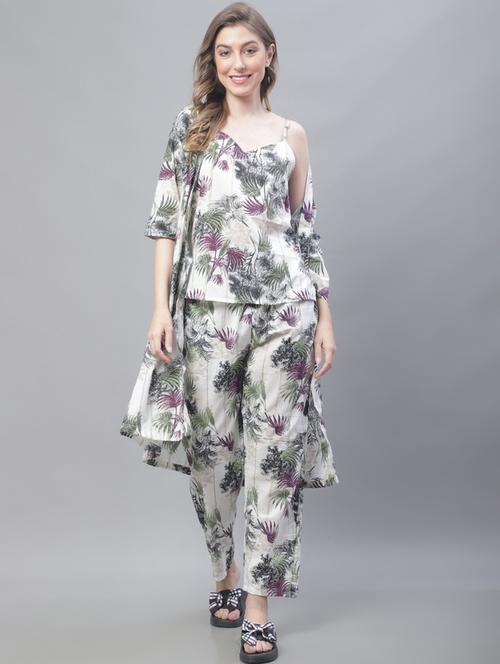 v-neck printed nightwear pyjama set  - 19867439 - Very Small Image - 1