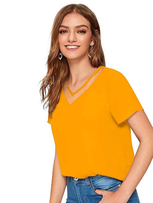 yellow solid short sleeves regular top - 19868997 - Very Small Image - 1