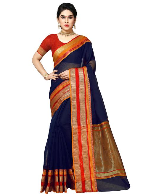 contrast bordered saree with blouse  - 19870325 - Very Small Image - 1