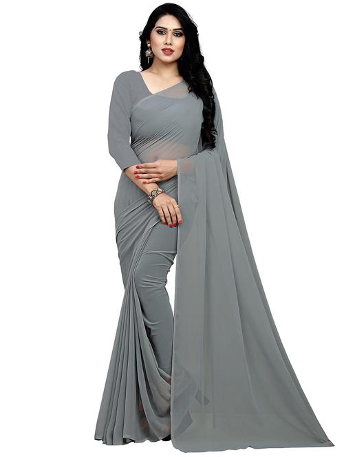 solid plain saree with blouse - 19870398 - Very Small Image - 1
