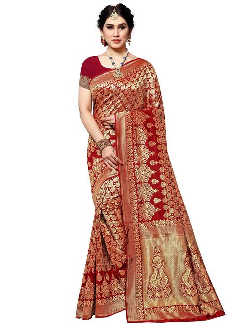 women's banarasi jacquard silk saree with blouse - 19870426 - Very Small Image - 1
