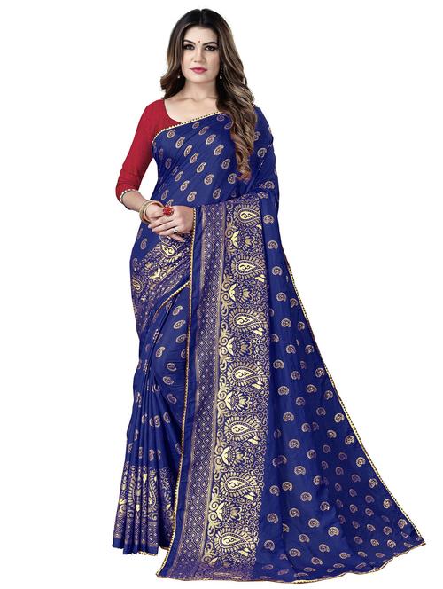 women's paisley dark blue colored saree with blouse - 19870711 - Very Small Image - 1