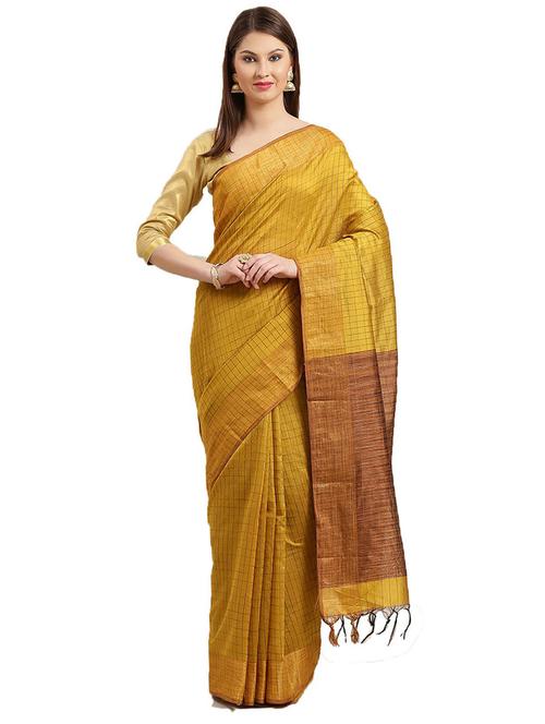 yellow cotton silk chanderi saree with blouse - 19875416 - Very Small Image - 1