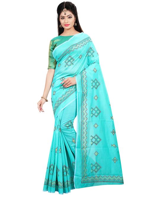 blue cotton silk mysore saree with blouse - 19875419 - Very Small Image - 1