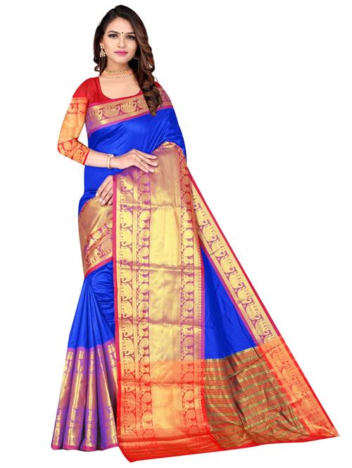 women's self design royal blue colored saree with blouse - 19875431 - Very Small Image - 1