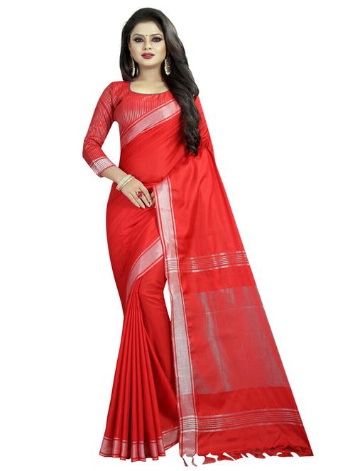 red cotton blend mysore saree with blouse - 19875549 - Very Small Image - 1