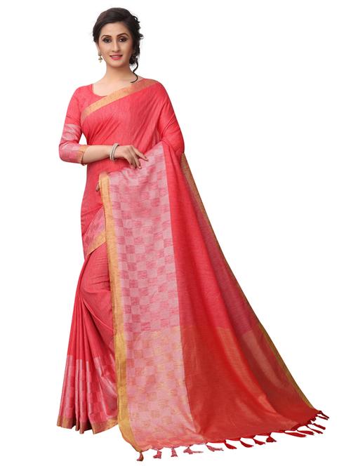 red cotton blend saree - 19875569 - Very Small Image - 1