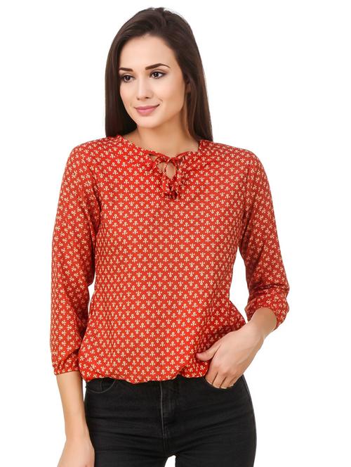 red printed tie-up neck regular top - 19875588 - Very Small Image - 1