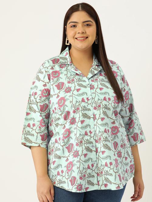 women printed cotton plus size shirt - 19875849 - Very Small Image - 1