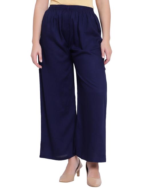 blue solid flared palazzo - 19876518 - Very Small Image - 1