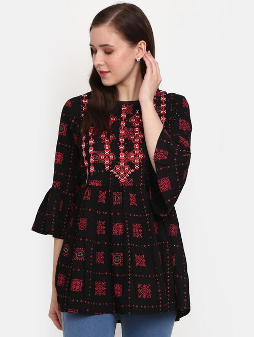 printed rayon flared kurti - 19876619 - Very Small Image - 1