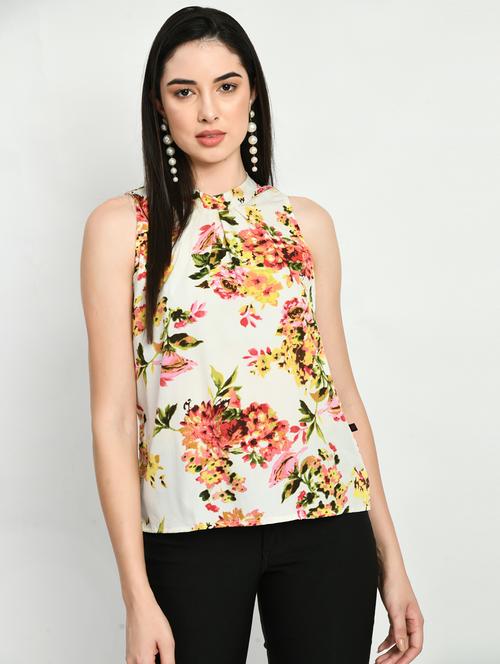 white floral print mock neck regular top - 19878361 - Very Small Image - 1