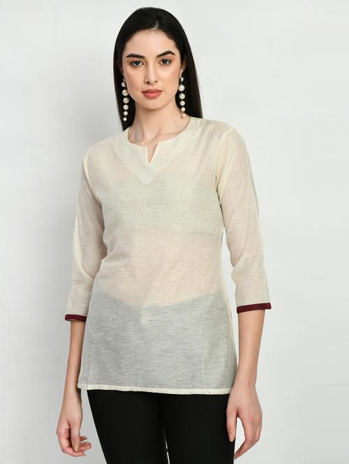 cream solid notch neck short kurti - 19878362 - Very Small Image - 1