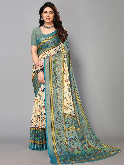 printed saree with blouse piece - 19878450 - Very Small Image - 1