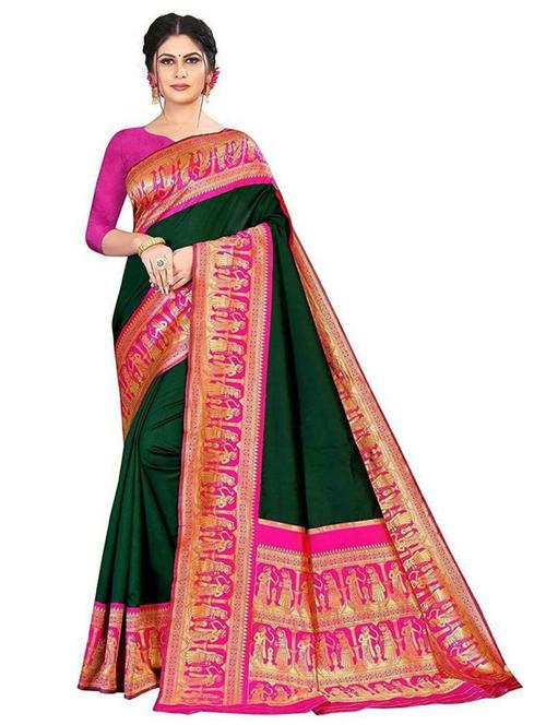 dark green jacquard banarasi saree - 19879446 - Very Small Image - 1