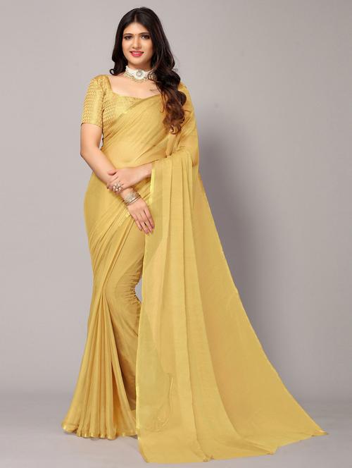 solid plain saree with blouse - 19881015 - Very Small Image - 1